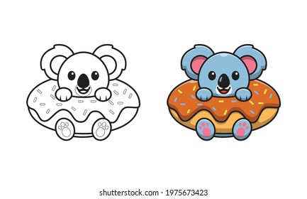 Cute koala with donuts cartoon coloring pages