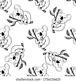Cute koala doodle   pattern. Vector background with koalas can be used for baby textile, tshirt, wallpapers, posters. Vector illustration.