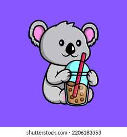 Cute Koala Drink Boba Milk Tea Cartoon Vector Icons Illustration. Flat Cartoon Concept. Suitable for any creative project.
