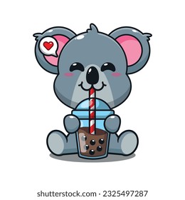 cute koala drink boba milk tea cartoon vector illustration.