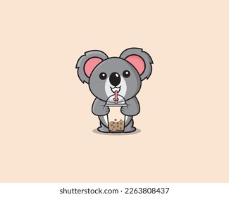 Cute Koala Drink Boba Vector Design