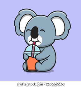 Cute koala drink juice cartoon vector icon illustration. animal drink icon concept isolated premium vector. flat cartoon style