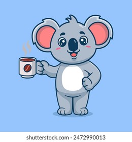 Nette Koala trinken Kaffee Cartoon Ikone Illustration. Animal Drink Icon Konzept isoliert flacher Cartoon-Stil