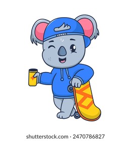 Cute Koala Drinking Energy Drink Cartoon Vector Icon Illustration