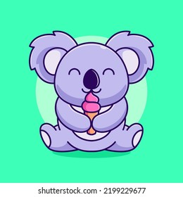 cute koala drinking ice cream vector illustration. cartoon koala with ice cream