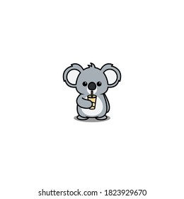 Cute Koala Drinking Water Cartoon, Vector Illustration