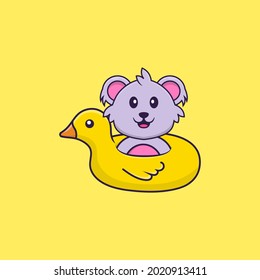 Cute koala With Duck buoy. Animal cartoon concept isolated. Can used for t-shirt, greeting card, invitation card or mascot.