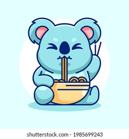 Cute koala eat ramen noodle cartoon