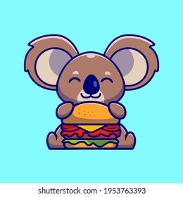 Cute Koala Eating Burger Cartoon Vector Icon Illustration. Animal Food Icon Concept Isolated Premium Vector. Flat Cartoon Style