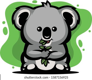 Cute Koala eating cartoon Illustration