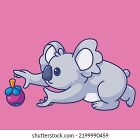 cute koala eating fruit. Isolated animal illustration. Flat Style Sticker Icon Premium vector
