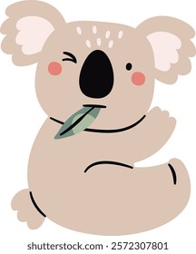 Cute Koala Eating Leaf Vector Illustration