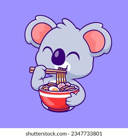 Cute Koala Eating Ramen Noodle Cartoon Vektorsymbol Illustration. Tierisches Lebensmittelsymbol Konzept isolierter Premium-Vektorgrafik. Flachbildkartonstil