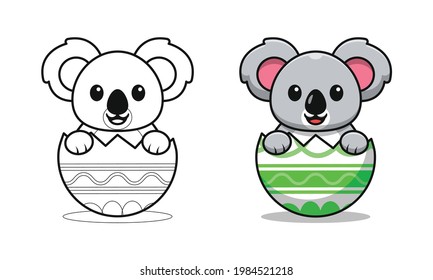 Cute koala in egg cartoon coloring pages for kids