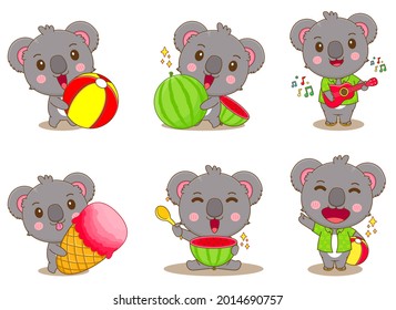 Cute koala enjoying summer time character vector illustration