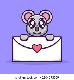 Cute koala con sobre caricatura ilustración de icono vectorial