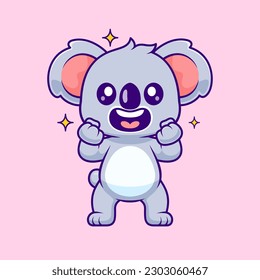 Cute Koala Entusiasmó Ilustración Del Icono Del Vector De Caricaturas. Concepto de icono de la naturaleza animal Vector Premium aislado. Estilo de dibujo plano