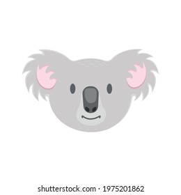 Cute koala face. Australian bear character in childish style for carnival mask, greeting or invitation card, nursery or baby shower party design. Vector cartoon illustration.