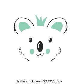 Cute Koala face. Cartoon animal simple portrait, vector illustration.
