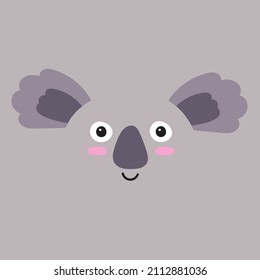 Cute koala face. Cartoon baby animal character
