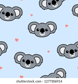 Cute koala face cartoon seamless pattern, vector illustration