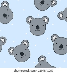 Cute koala face cartoon seamless pattern, vector illustration
