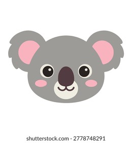 Cute Koala Face Head Portrait Flat Vector Illustration for Kids