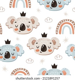 Cute Koala Face Seamless Pattern