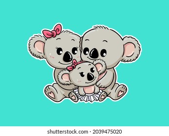 Cute Koala Family Hug Each Other Character Illustration