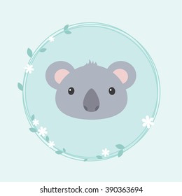 Cute Koala Floral leaves frame flat modern minimalism style.