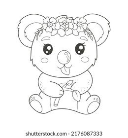 Cute Koala with Flowers Headband coloring page