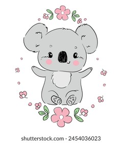Lindo koala con Vector de flores 