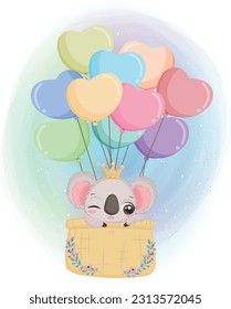 
Cute Koala flying with air balloon