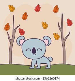 cute koala in forest scene with leafs