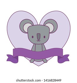 cute koala in frame with heart shape and ribbon