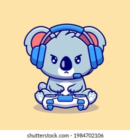 Cute Koala Gaming Cartoon Vektorsymbol Illustration. Animal Technology Icon Konzept isolierter Premium-Vektorgrafik. Flachbildkartonstil