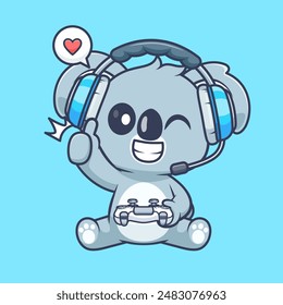 Cute Koala Gaming Cartoon Vector Icon Illustration. Animal Technology Icon Concept Isolated Premium Vector. Flat Cartoon Style