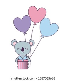 cute koala with gift box and balloons helium