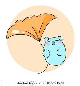 Cute koala with ginkgo leaf