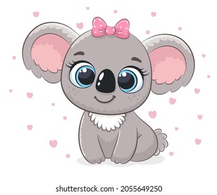 Cute koala girl with a bow. Vector illustration of a cartoon.