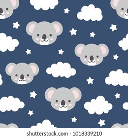 Cute Koala Gute Nacht Nahtlose Muster, süßer Dream Animal Hintergrund mit Wolken für Kinder