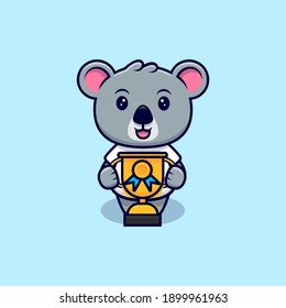 Cute Koala Got a Trophy Mascot Cartoon Vector Illustration. 