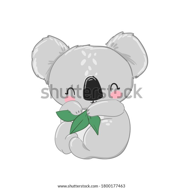 Cute Koala Green Leaves Isolated On Stock Vector (Royalty Free) 1800177463