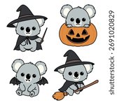Cute koala Halloween collection, vector illustration