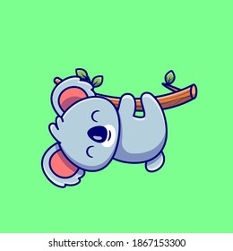 Cute Koala hanging auf Baumkarikatur Vektorsymbol Illustration. Tiernatur-Symbol Konzept isolierter Premium-Vektorgrafik. Flachbildkartonstil