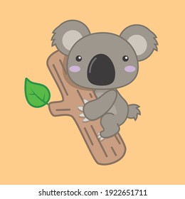 cute koala hanging on a tree vector illustration with isolated background
