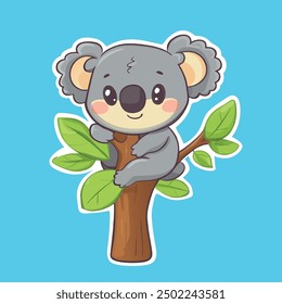 Cute Koala Hanging On Tree Cartoon Vector Icon Illustration