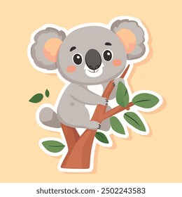 Cute Koala Hanging On Tree Cartoon Vector Icon Illustration