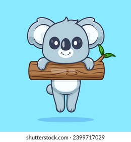 Cute Koala auf Holzbaum-Cartoon-Vektorsymbol 
Illustration. Tiernatur-Symbol Konzept isolierte Prämie 
Vektorgrafik. Flachbildkartonstil