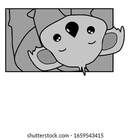 el lindo koala colgando boca abajo en blanco y negro gris